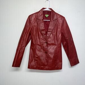 VTG John Carlisle Red Leather Blazer Jacket Womens Small Y2K Distressed Retro